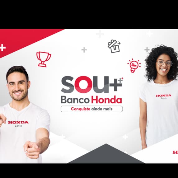 Key Visual case campanha de incentivo Sou Mais Banco Honda 2023. Mecânica Atingiu, Girou, Ganhou na roleta de prêmios