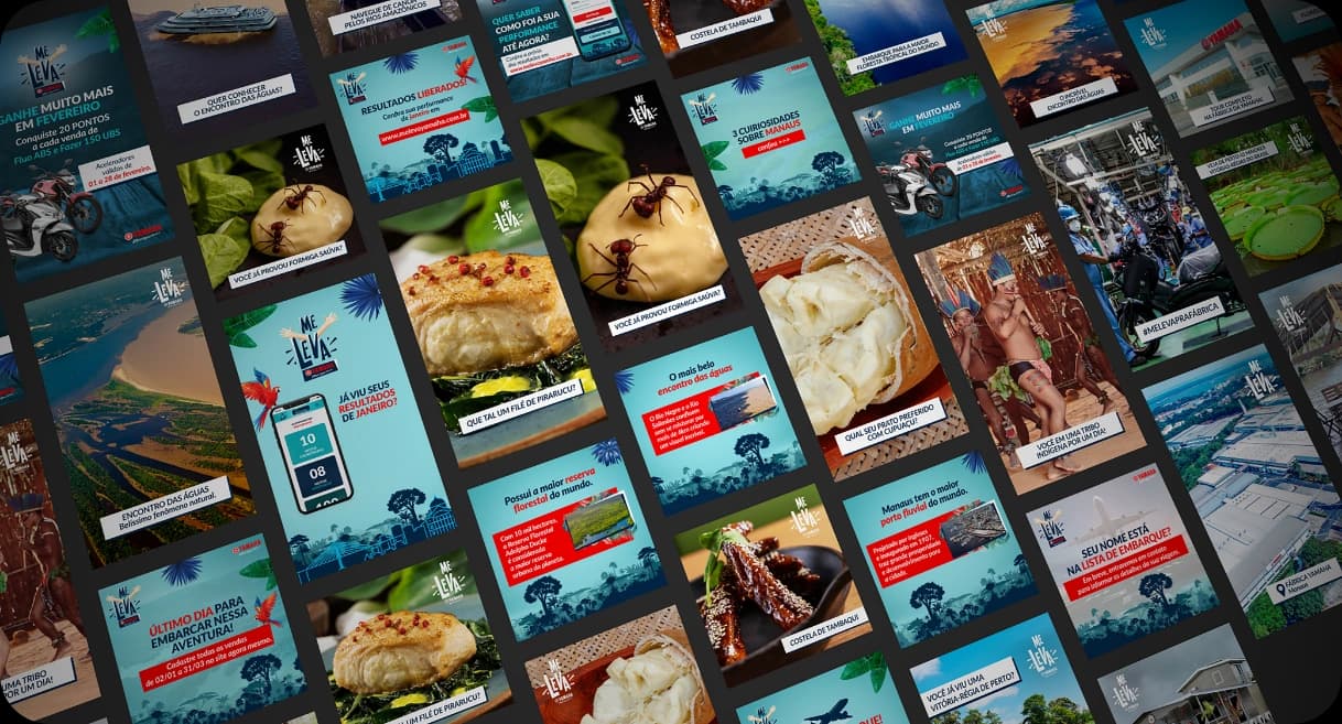 Criação de peças de comunicação e criativos para o Instagram da campanha de marketing de incentivo Me Leva Yamaha