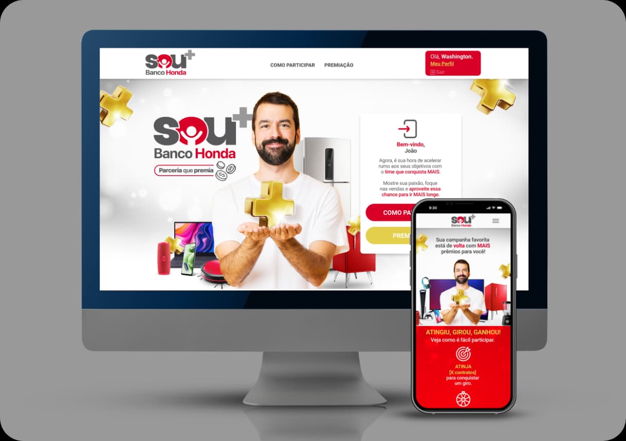 Site da campanha de incentivo Sou Mais Banco Honda, feitos com UX e UI, responsivo, nas versões desktop e mobile