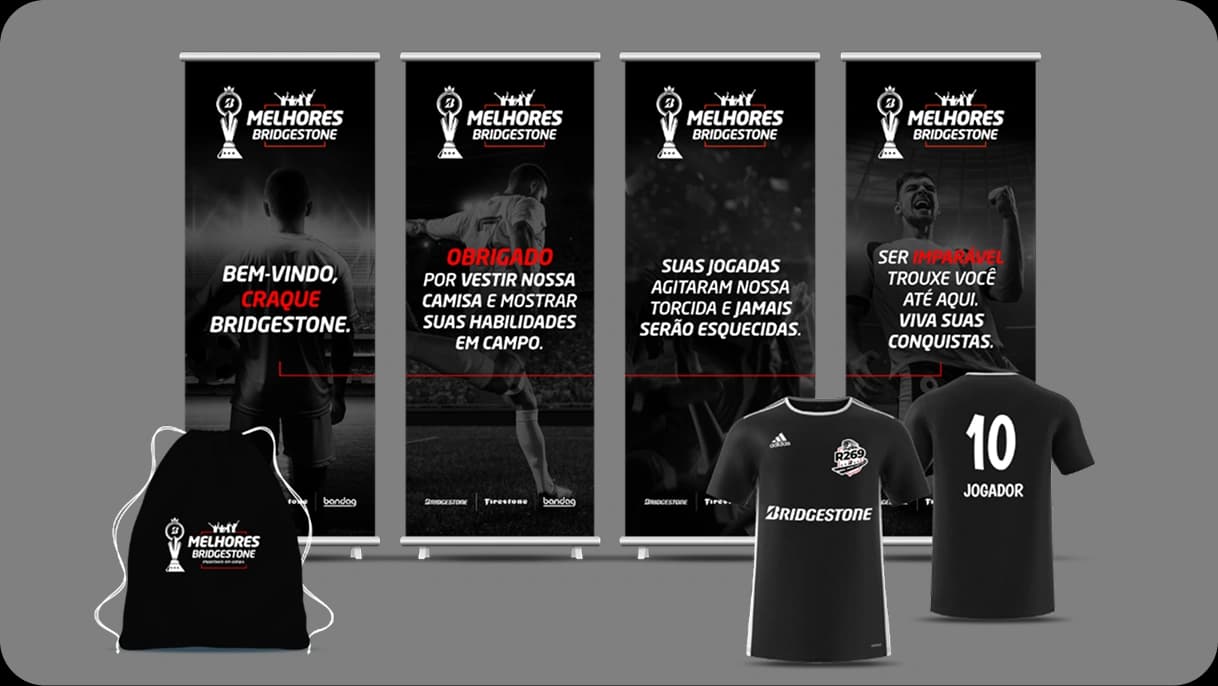 materiais impressos de positivação e gifts para evento de premiação na Neo Química Arena da campanha de incentivo Melhores Bridgestone.