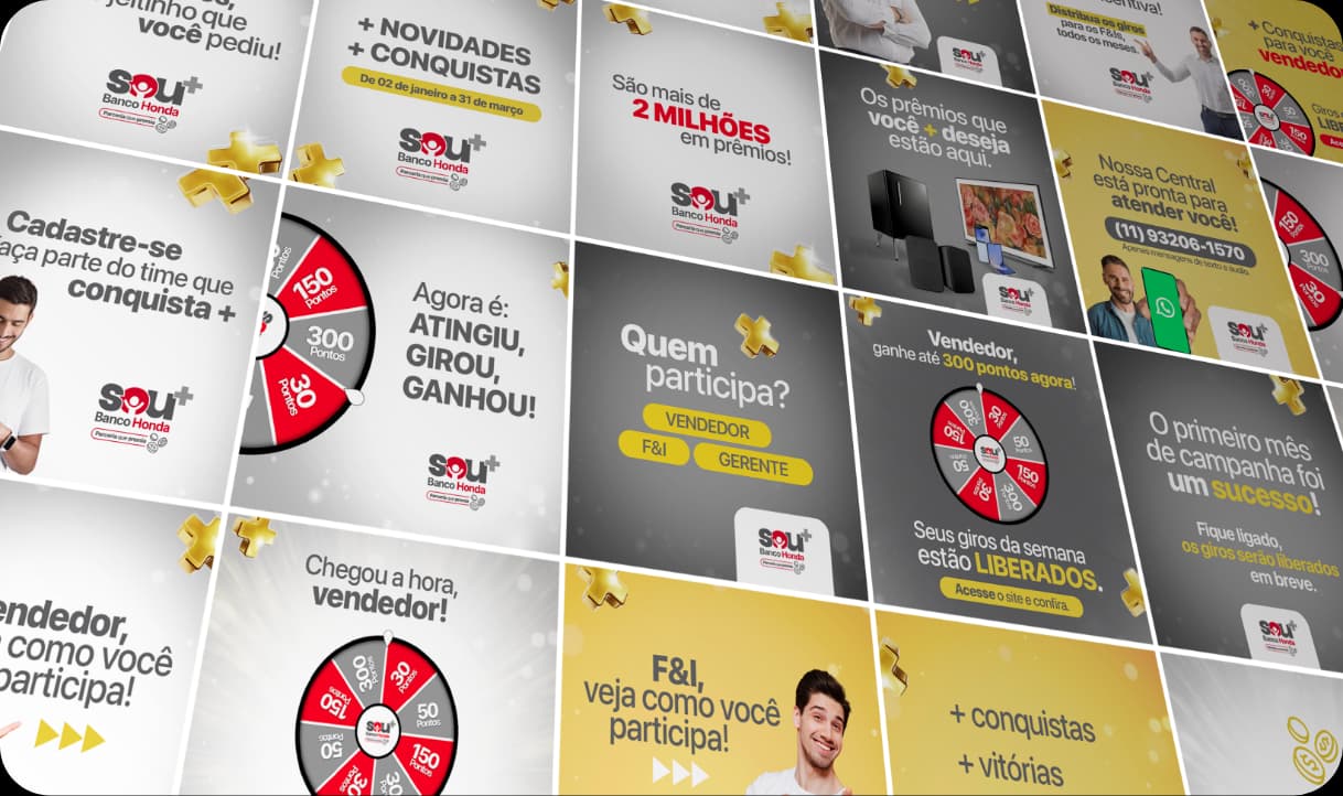 Criativos para perfil do instagram da campanha de incentivo Sou Mais Banco Honda